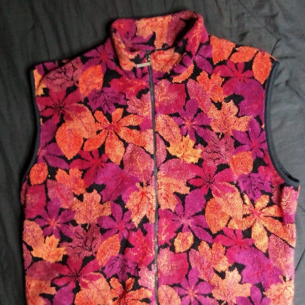 Vintage Duffel Outdoor Autumn Leaves Fleece Zipper Vest